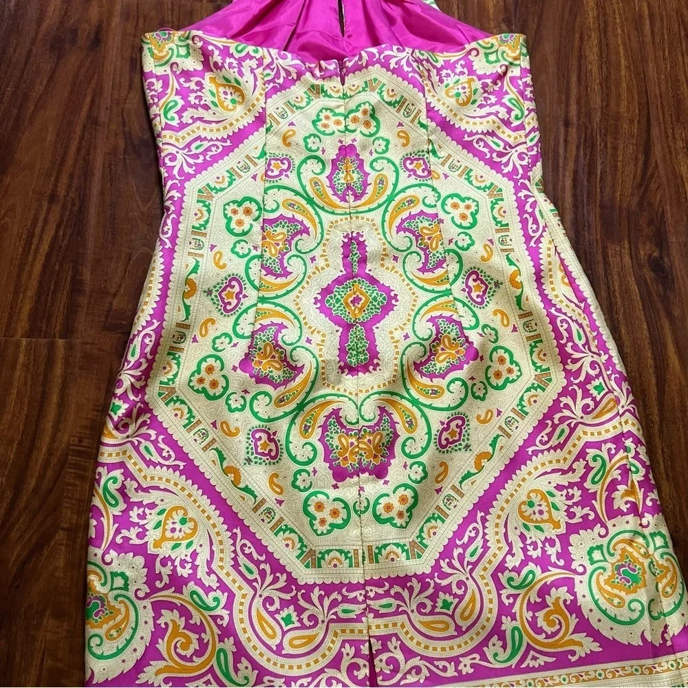 J McLaughlin Silk Halter Bright Paisley Medallion Print Dress size 2 - Picture 7 of 15